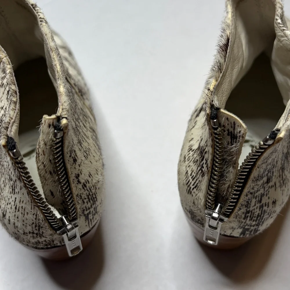 F-troupe Cream & Brown Cat Hair Leather Ankle Boots Size 38